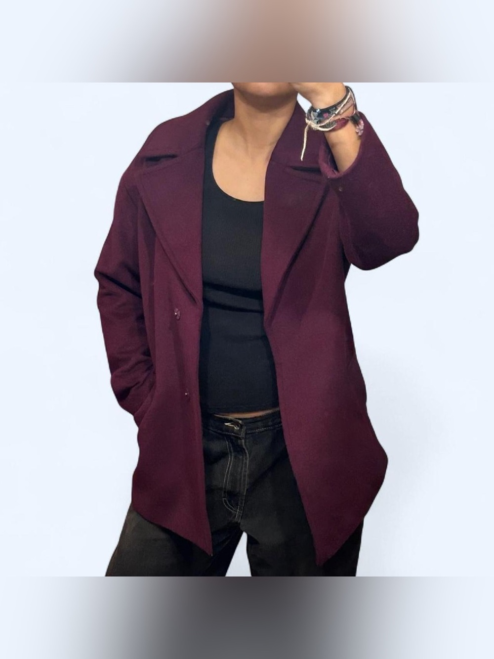 Y2K Purple Wool Baggy Peacoat by Express!